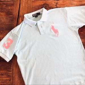 🍁 SALE POLO RALPH LAUREN Big Pony Light Blue Mesh Polo